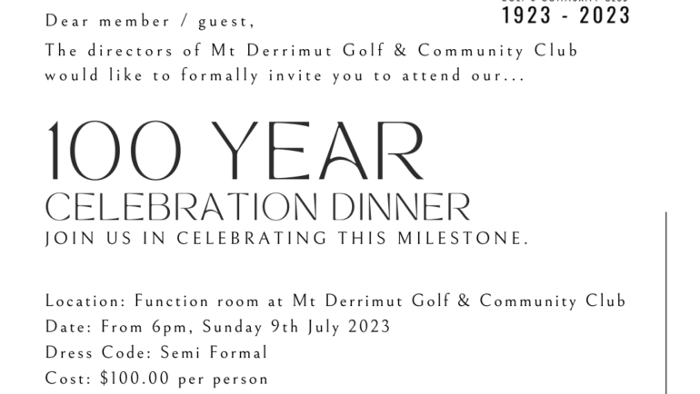 Celebrate 100 Years of Sunshine/Mt Derrimut Golf Club!